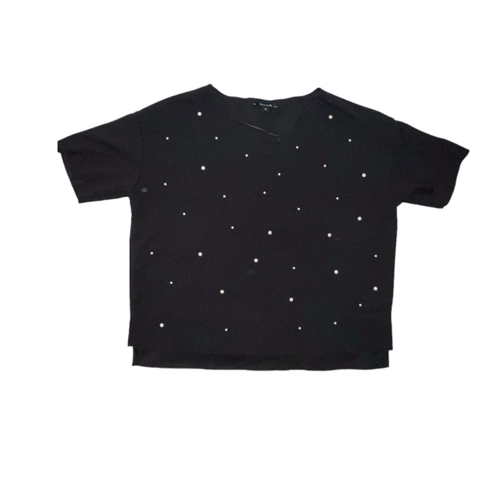 Comma, Pearl Detail Black Short Sleeve Shirt Boxy Lightweight Size 42